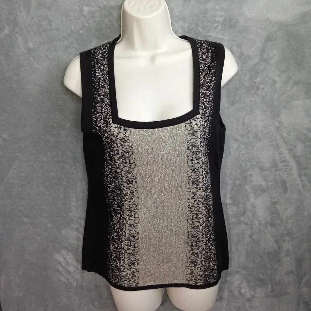 Belldini Sweater Women Medium Sleeveless Black Beige‎ Square Neck